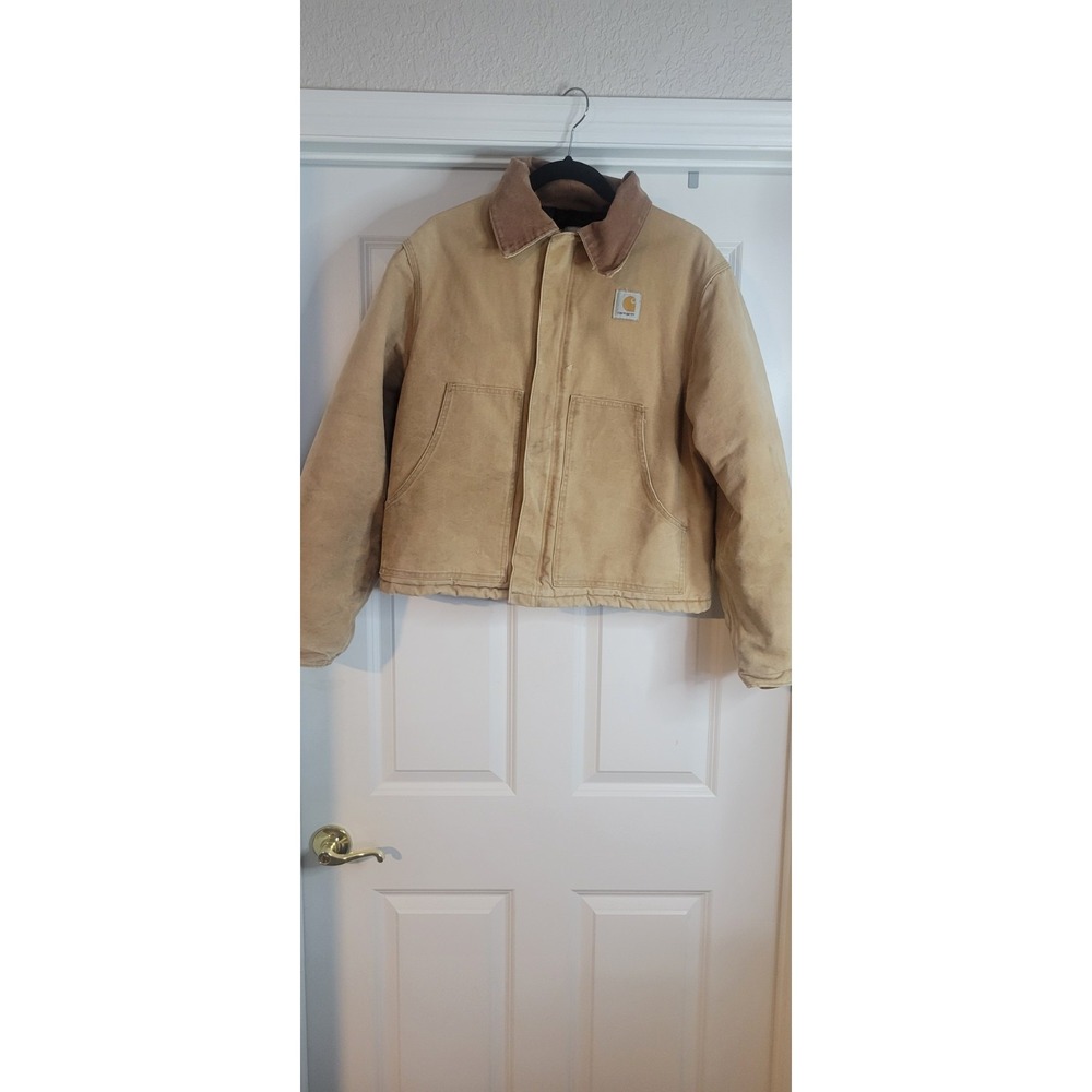 Vintage 90s Carhartt Detroit Jacket Men's Large Camel Quilted Lined Workwear J02